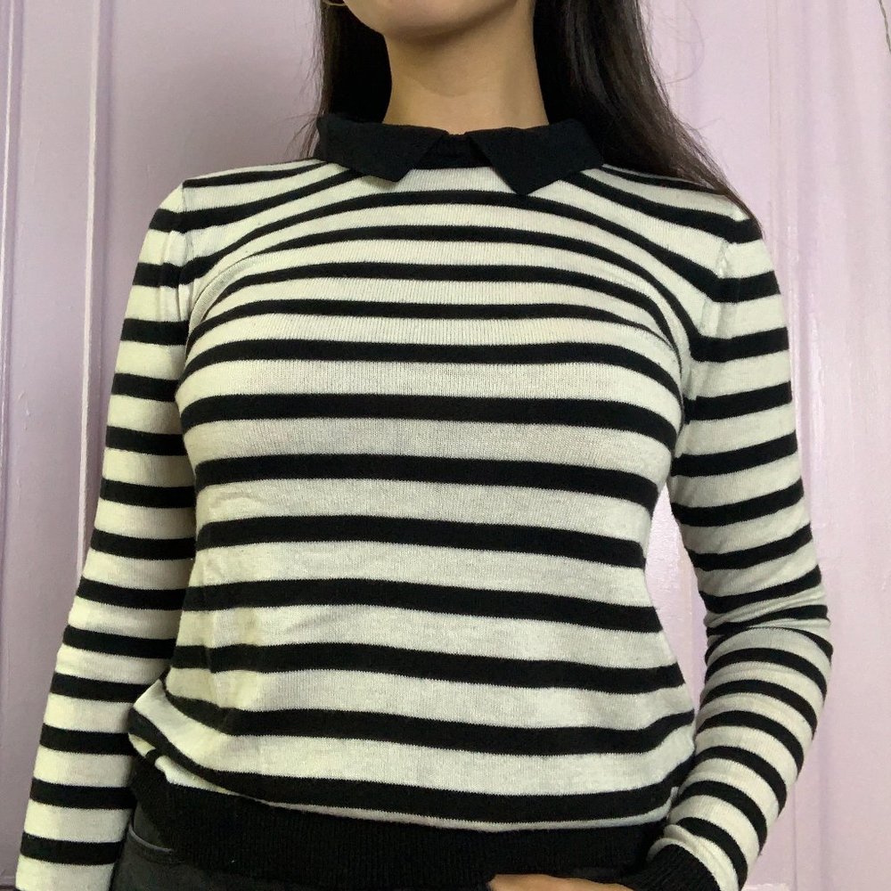 B&W Striped Collar Sweater